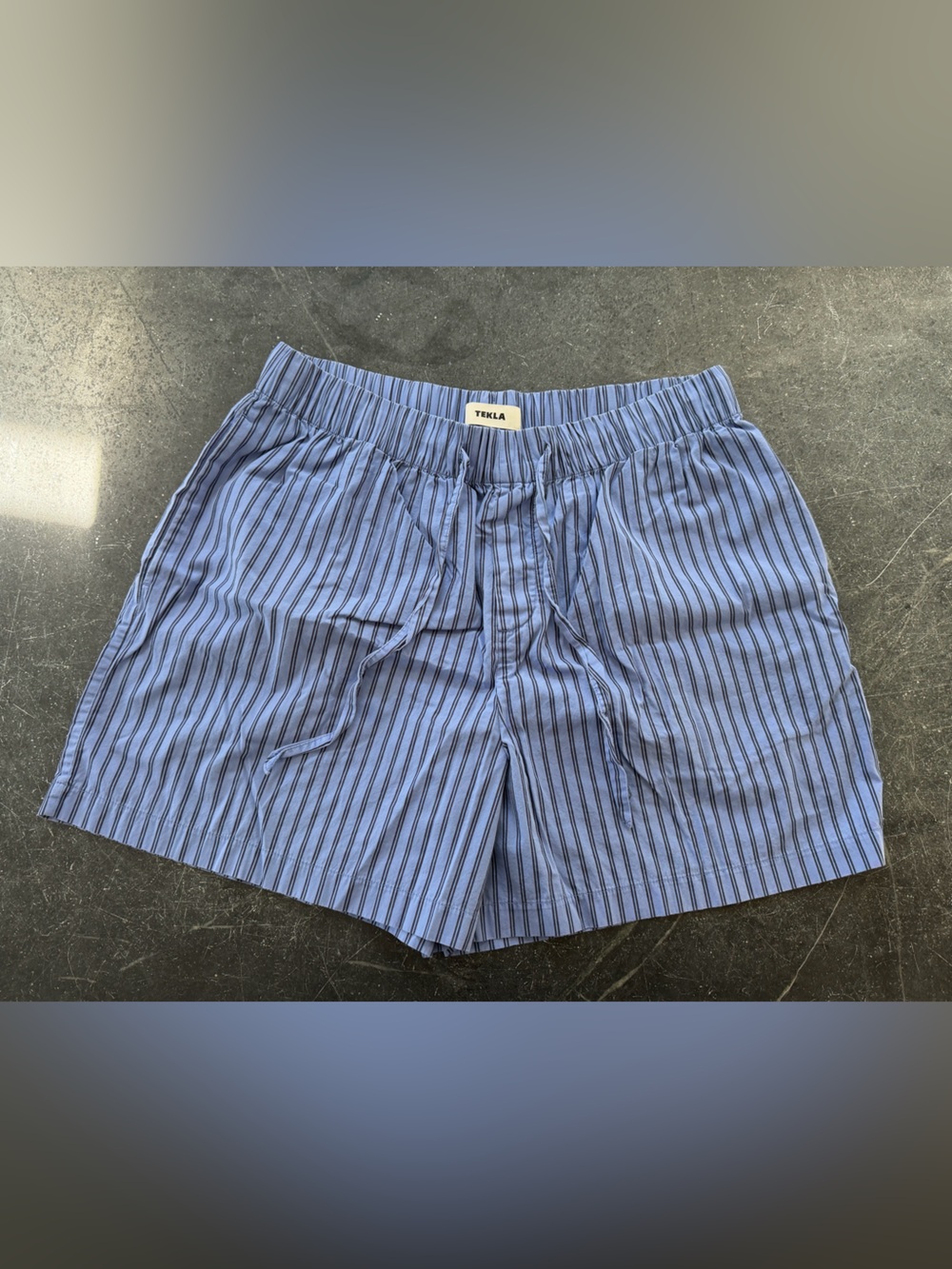 TEKLA Blue Stripe Casual Drawstring Shorts